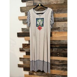 Faith Vintage Women’s maxi dress Neutrals Stripe Relaxed Boho fit size Small